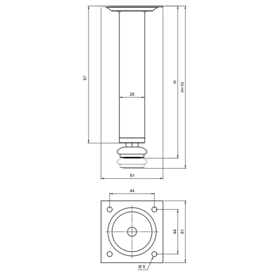 Nóżka meblowa D-100 kwadratowa regulowana h-100 Chrom