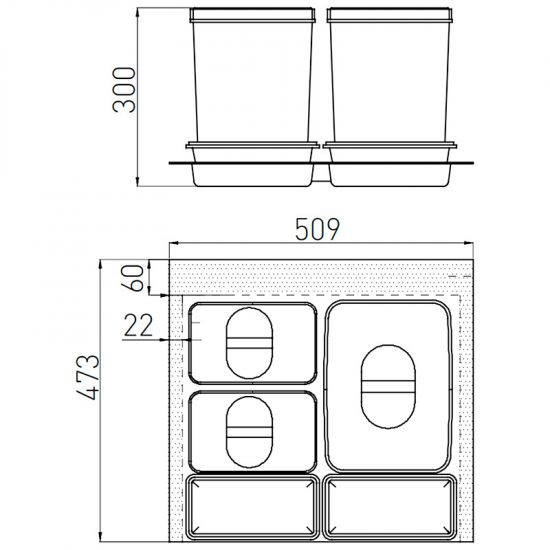 Kosz Segregator na śmieci 60 1x15L 2x7L MULTINO GTV